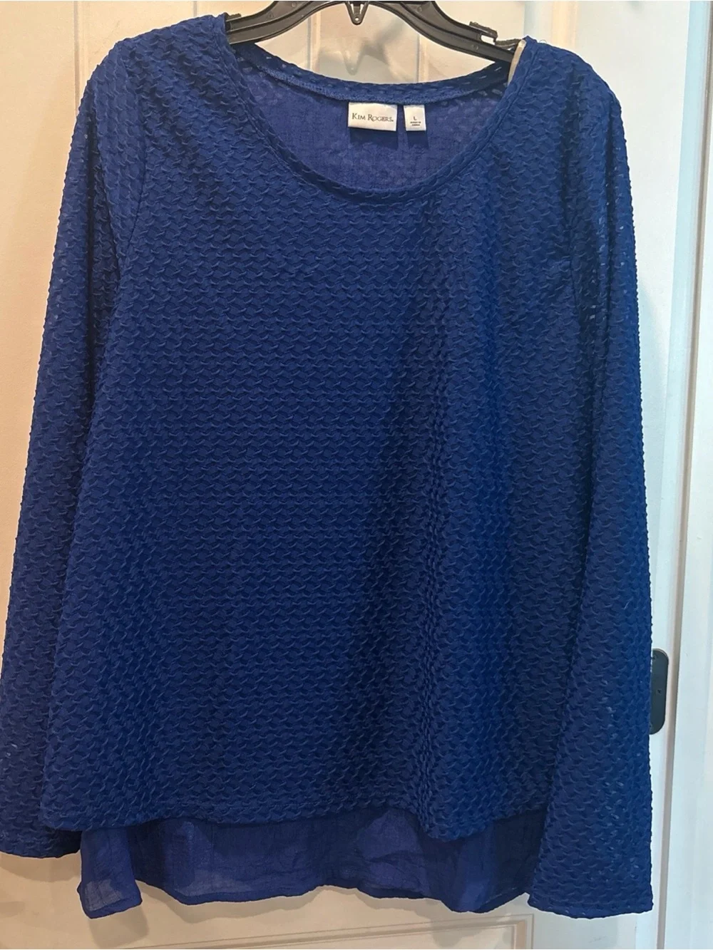 Kim Rogers Royal Blue Long Sleeve Textured Women's lined Top in large